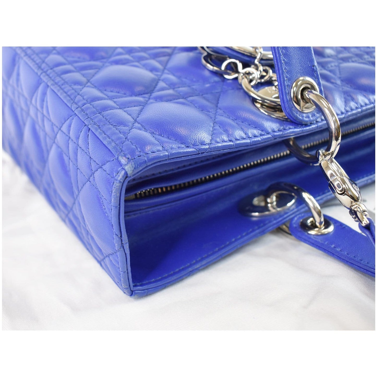 CHRISTIAN DIOR Large Lady Dior Lambskin Leather Shoulder Bag Blue