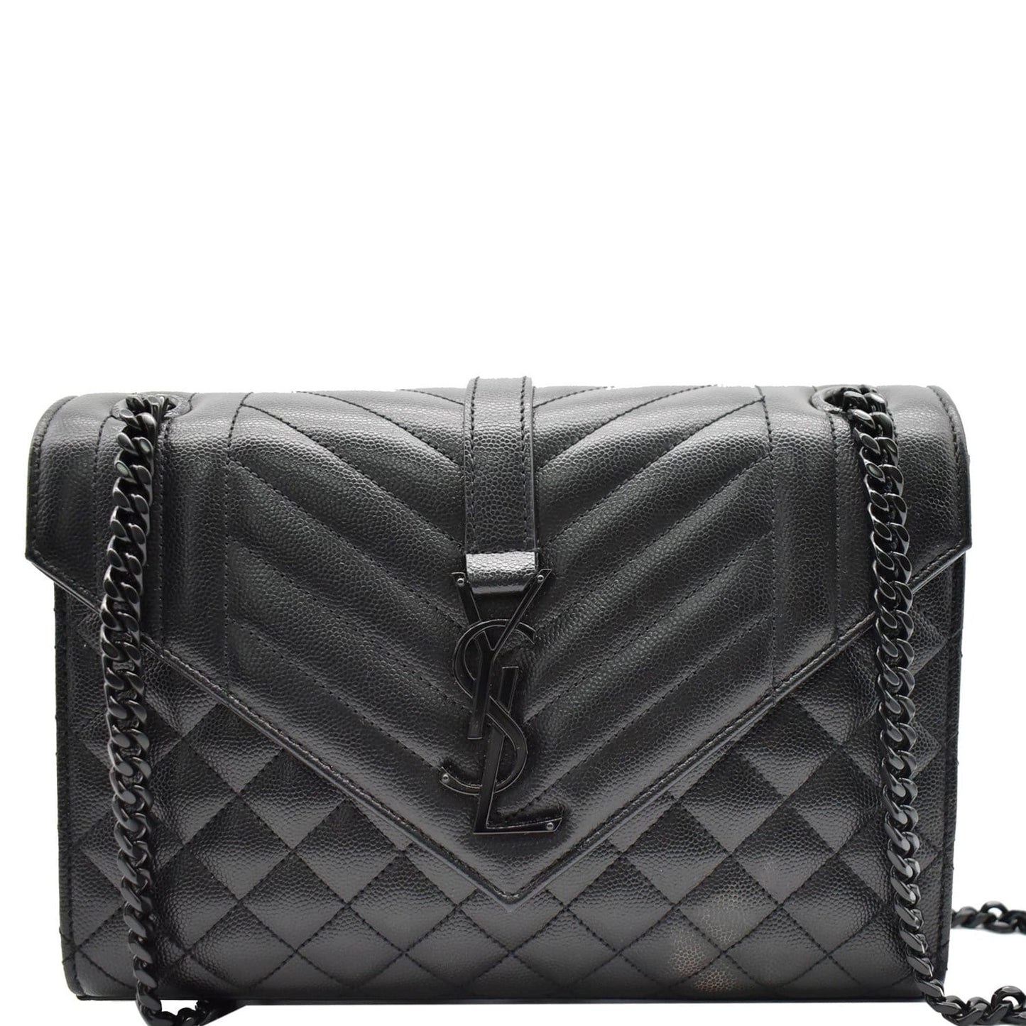 YVES SAINT LAURENT Envelope Mix Matelassé Chain Medium Leather Shoulder Bag Black