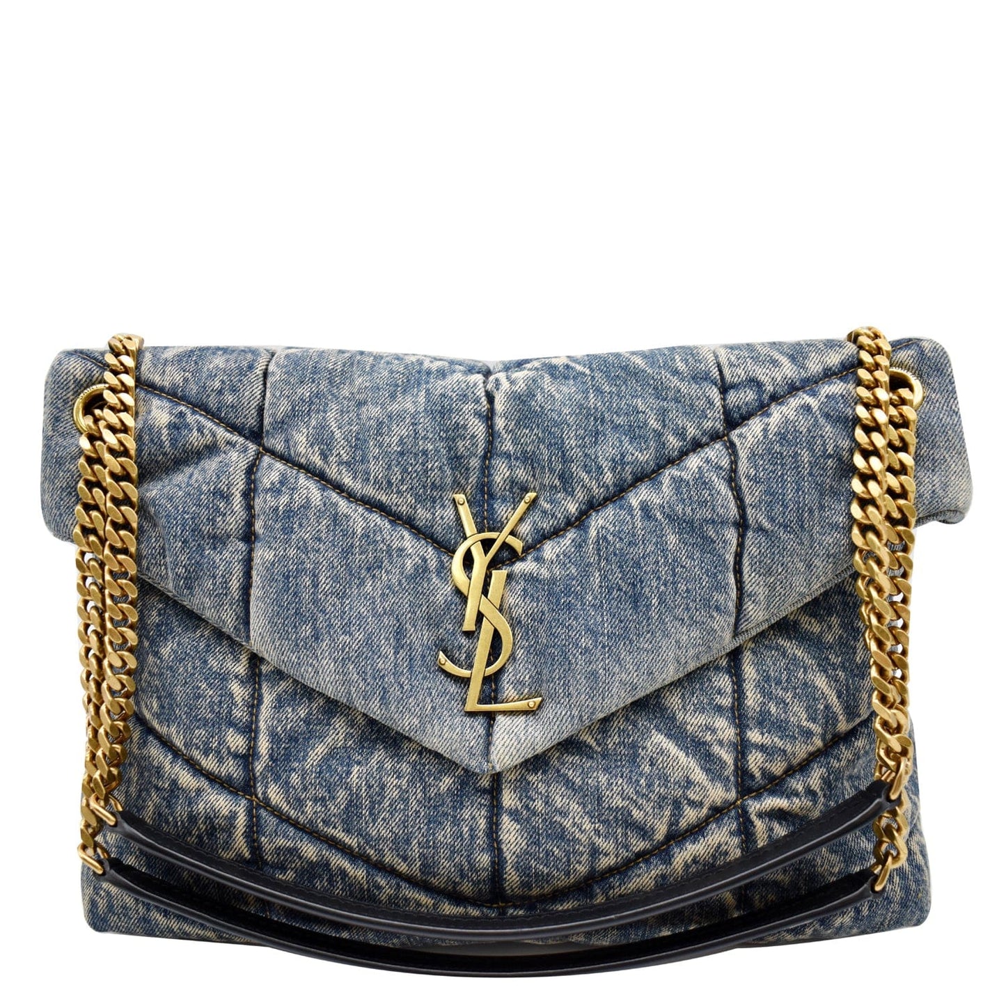 YVES SAINT LAURENT Vintage Puffer Medium Denim Canvas Shoulder Bag Blue