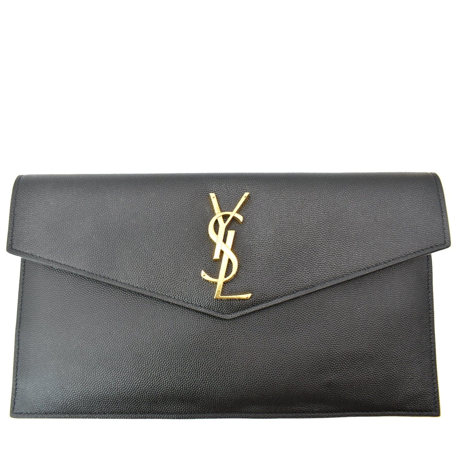 YVES SAINT LAURENT Uptown Envelope Grain De Poudre Leather Clutch Black