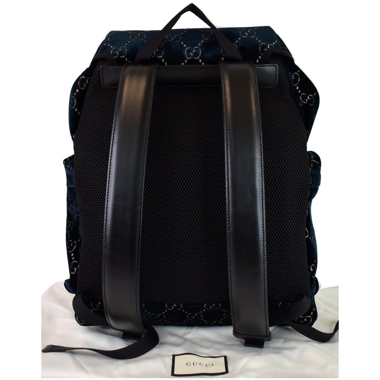 GUCCI Medium GG Monogram Velvet Classic Backpack Dark Blue 574923