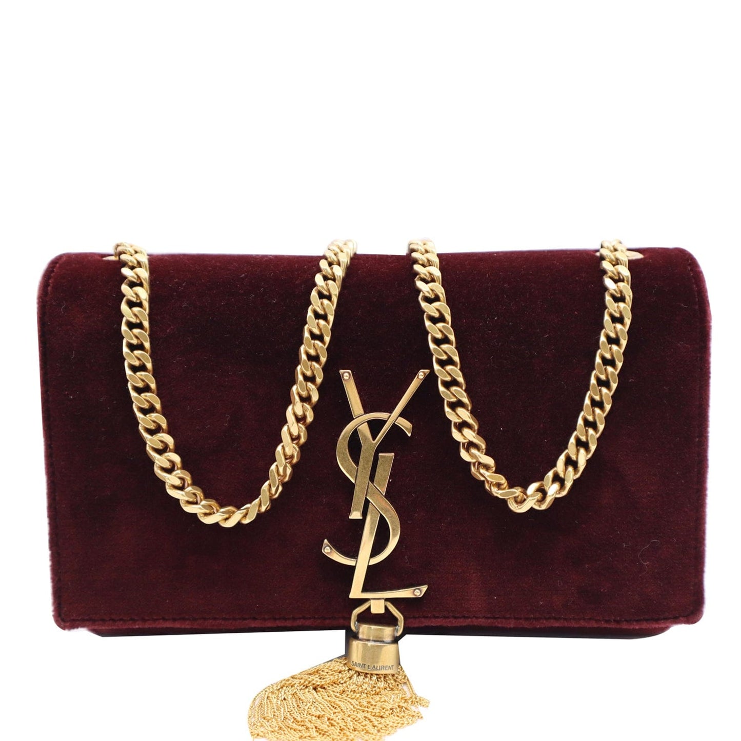 YVES SAINT LAURENT Kate Medium Tassel Velvet Crossbody Bag Burgundy - 10% OFF