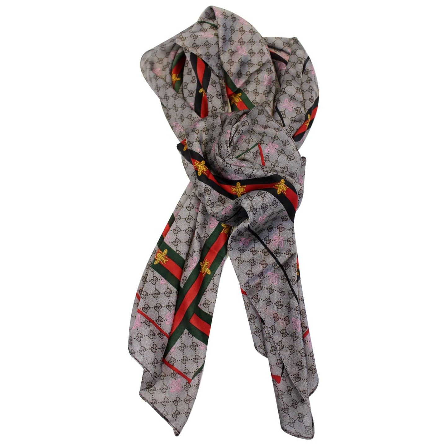 GUCCI GG Web Bee Silk Scarf Beige