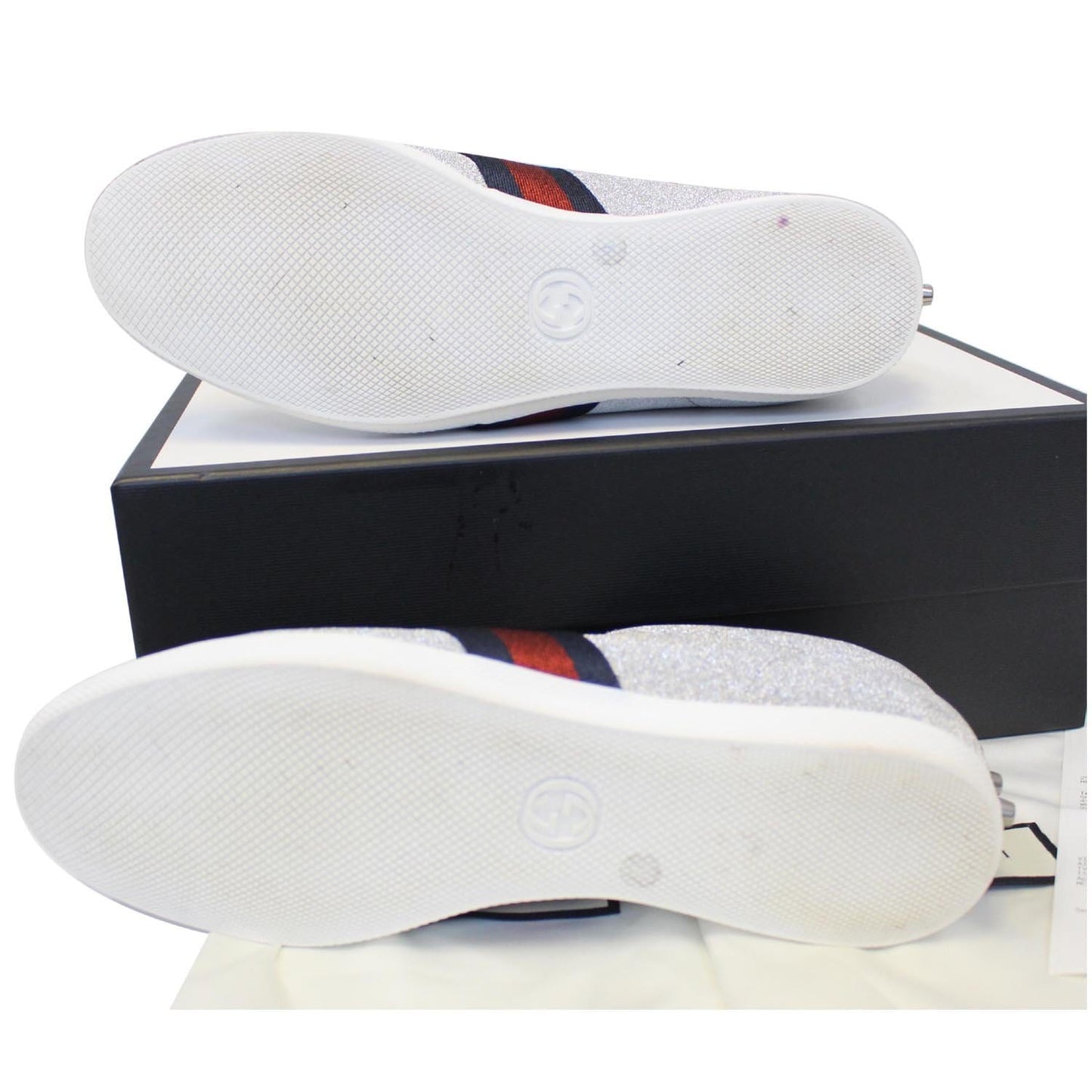 GUCCI Silver Glitter Web sneaker with Studs Size 11
