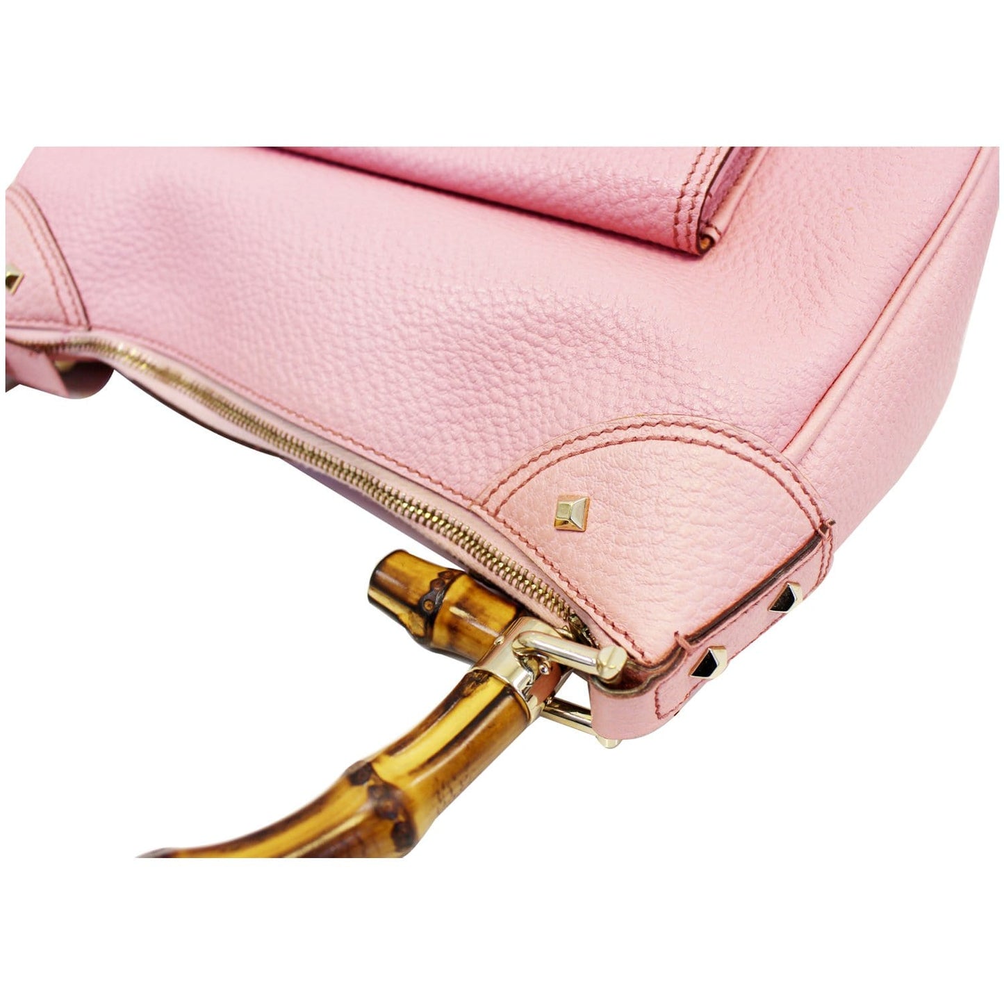 GUCCI Calfskin Bamboo Top Handle Bag Pink