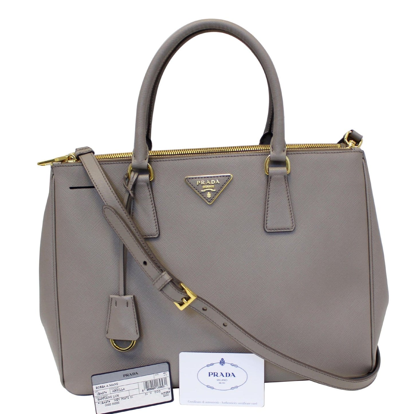 PRADA Saffiano Double Zip Executive Tote Shoulder Bag Grey