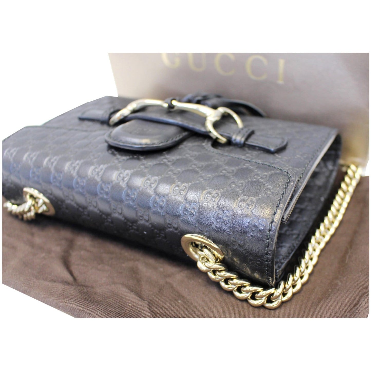 GUCCI Emily Mini Micro GG Guccissima Leather Shoulder Bag Black