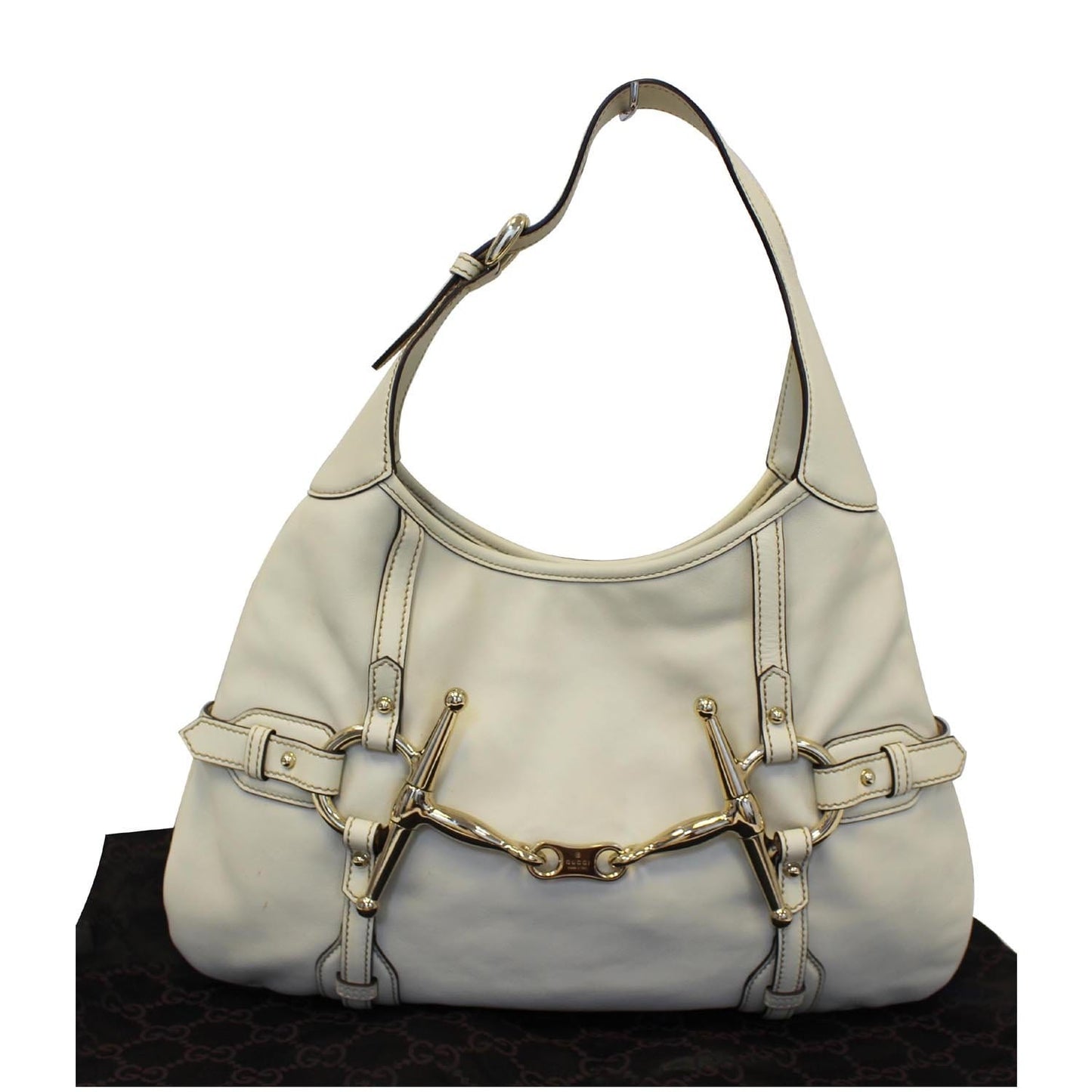 GUCCI 85th Anniversary Horsebit Leather Hobo Bag White 163804
