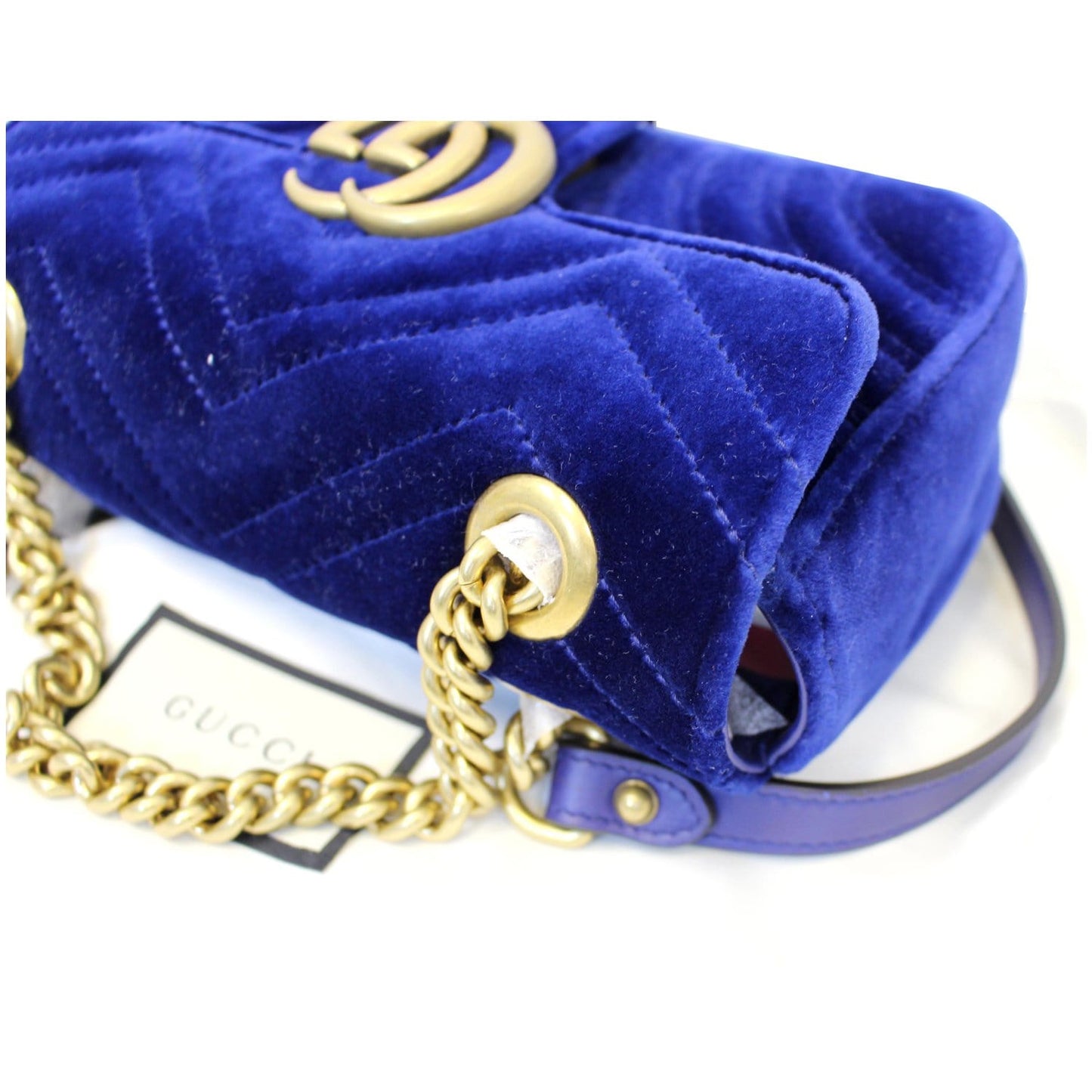 GUCCI GG Marmont Velvet Mini Shoulder Crossbody Bag Blue