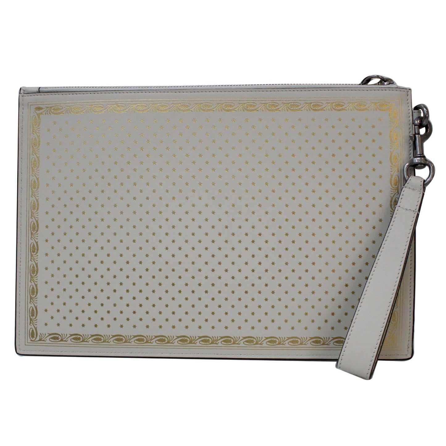 GUCCI GUCCY Star Print Leather Clutch Bag White 510489