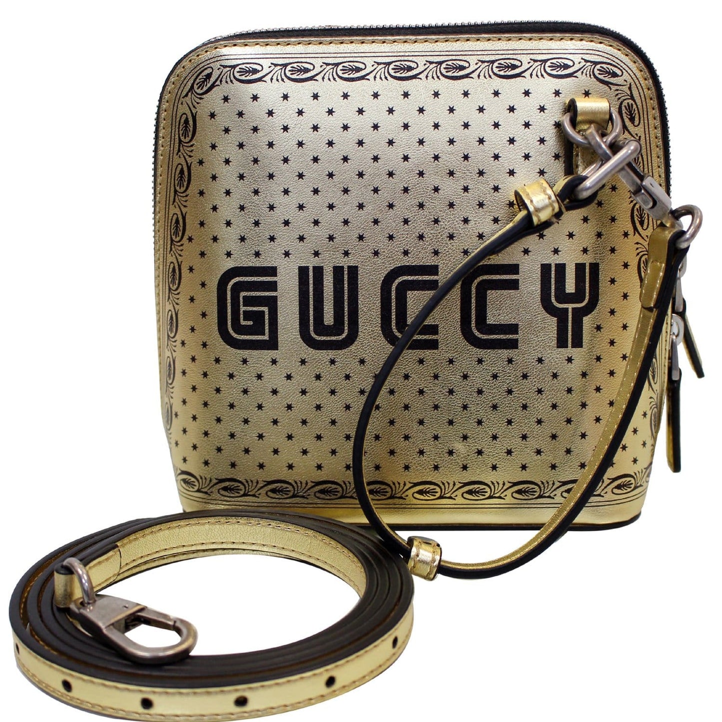 GUCCI Moon Steller Guccy Leather Crossbody Bag Gold