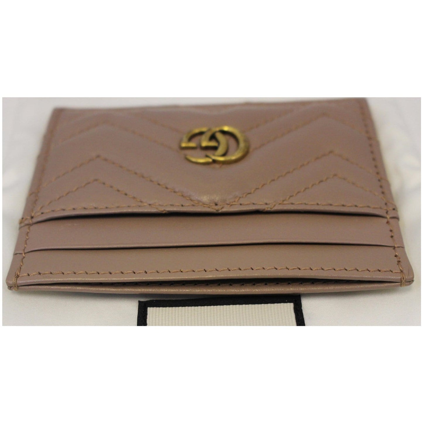 GUCCI GG Marmont Leather Card Case Taupe 443127