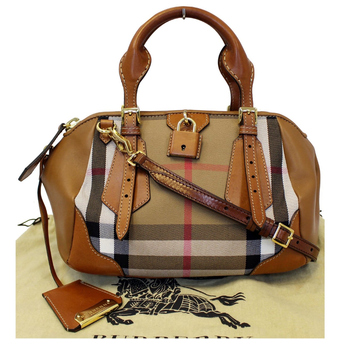 BURBERRY Blaze House Check and Leather Shoulder Bag Brown