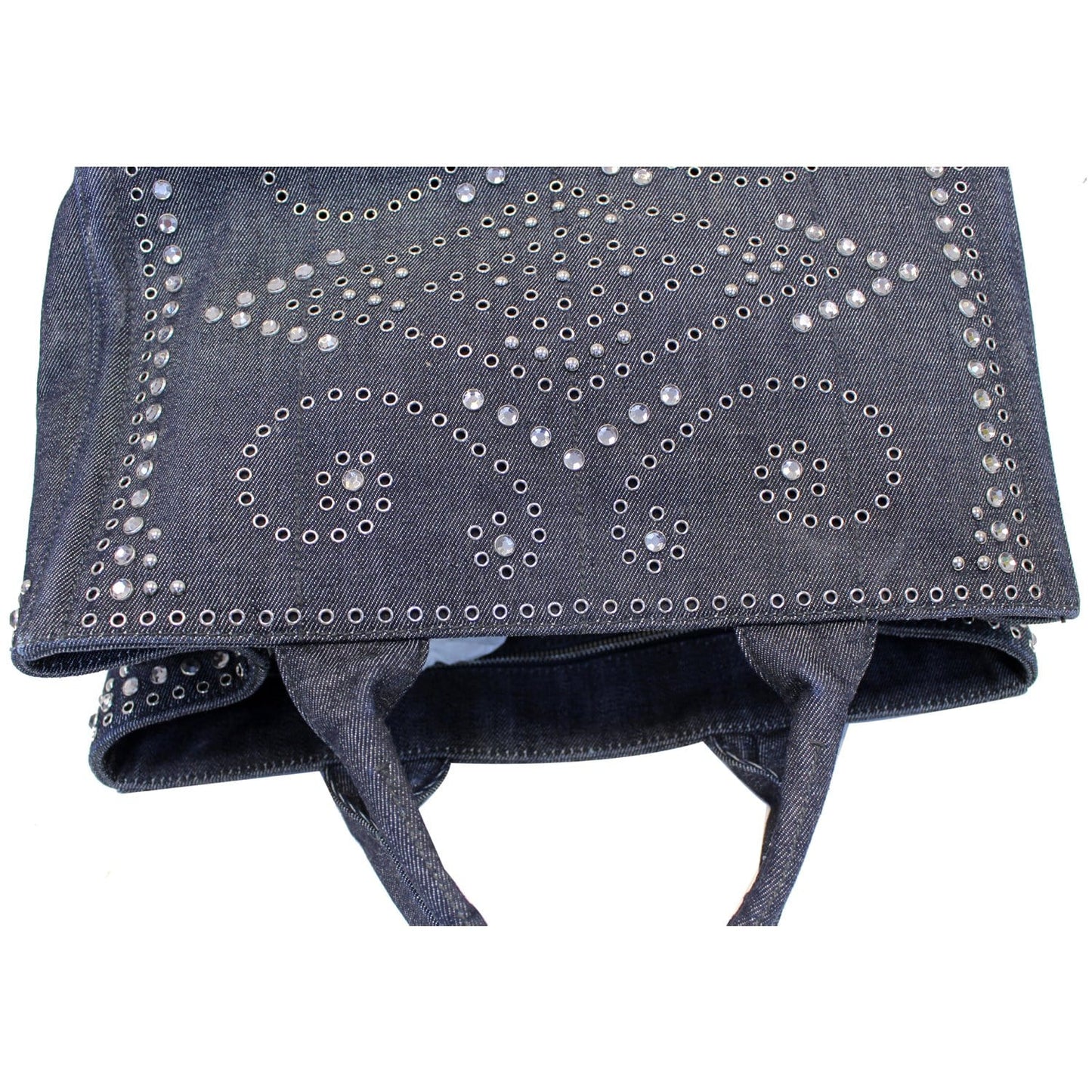 PRADA Canapa Jeweled 2way Tote Bag Denim - Last Call