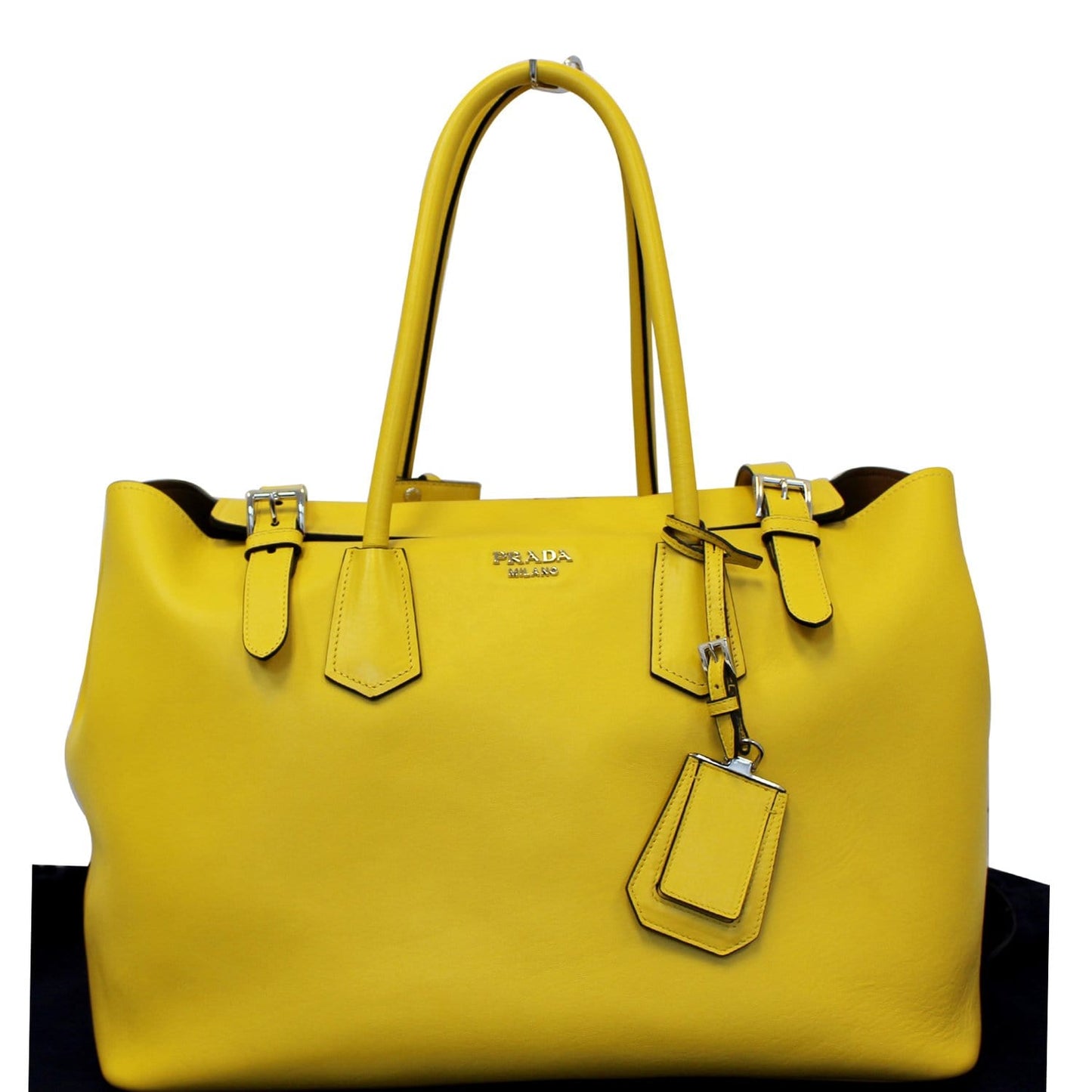 PRADA City Calf Buckle Tote Bag Yellow