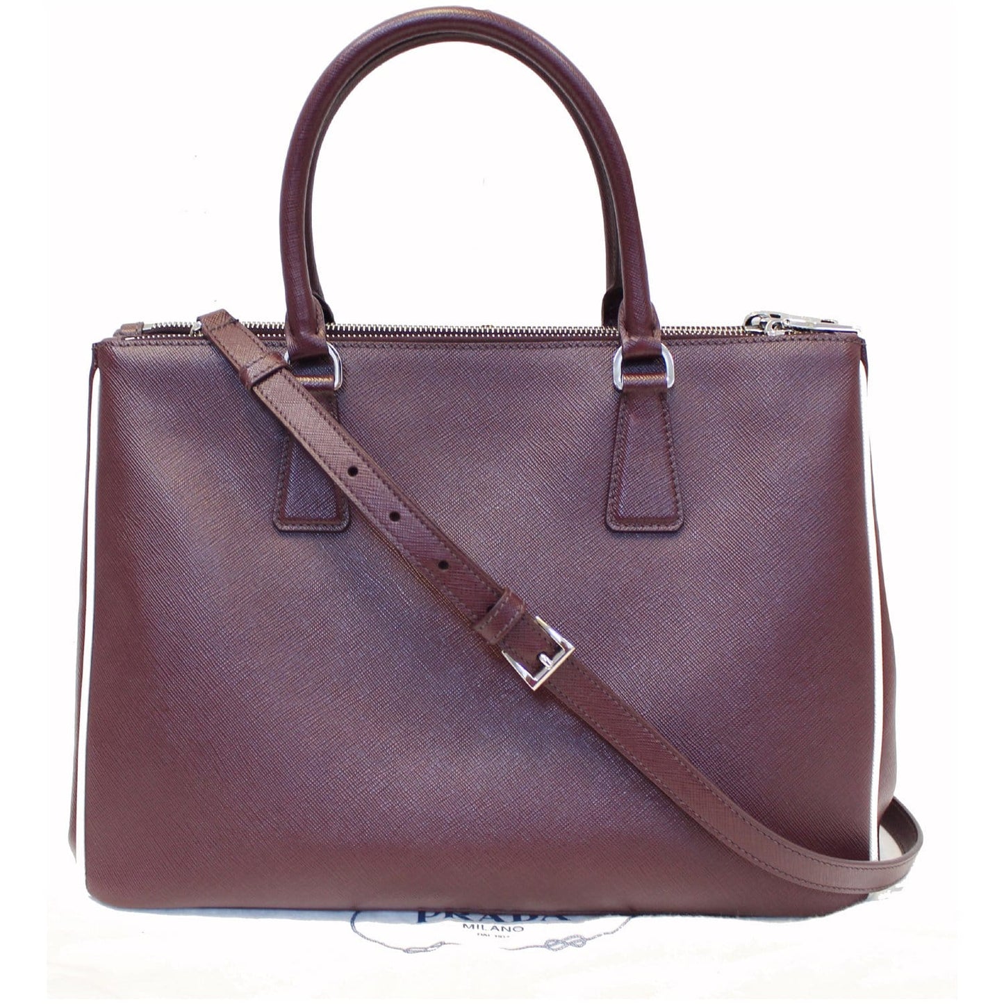 PRADA Lux Large Saffiano Leather Tote Shoulder Bag Burgundy