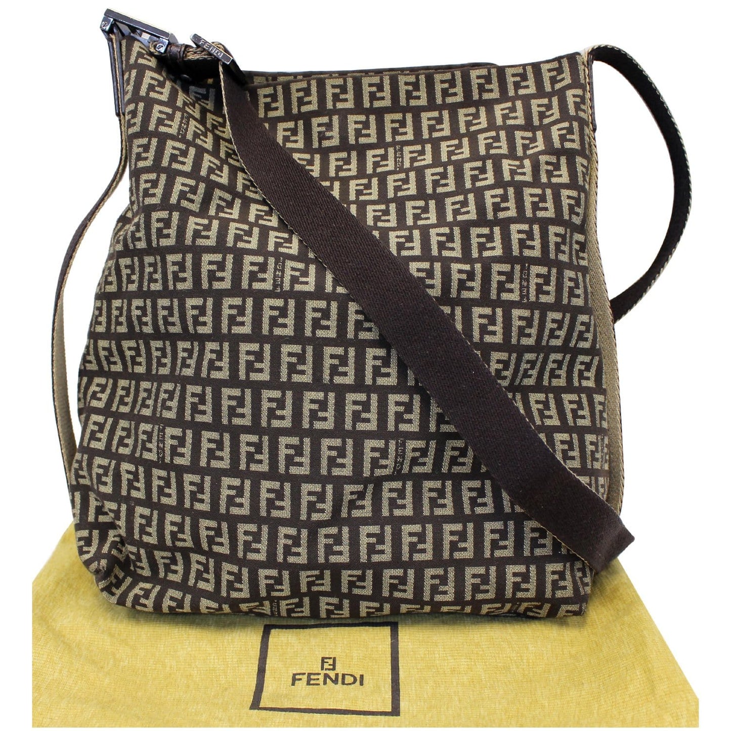 FENDI Zucchino Canvas Crossbody Bag Brown