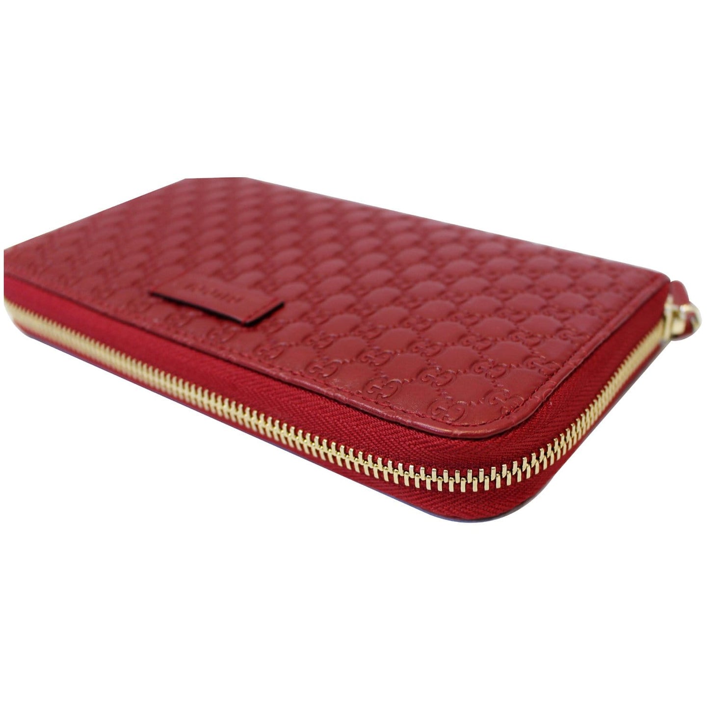 GUCCI Micro GG Guccissima Leather Zip Around Wallet Red