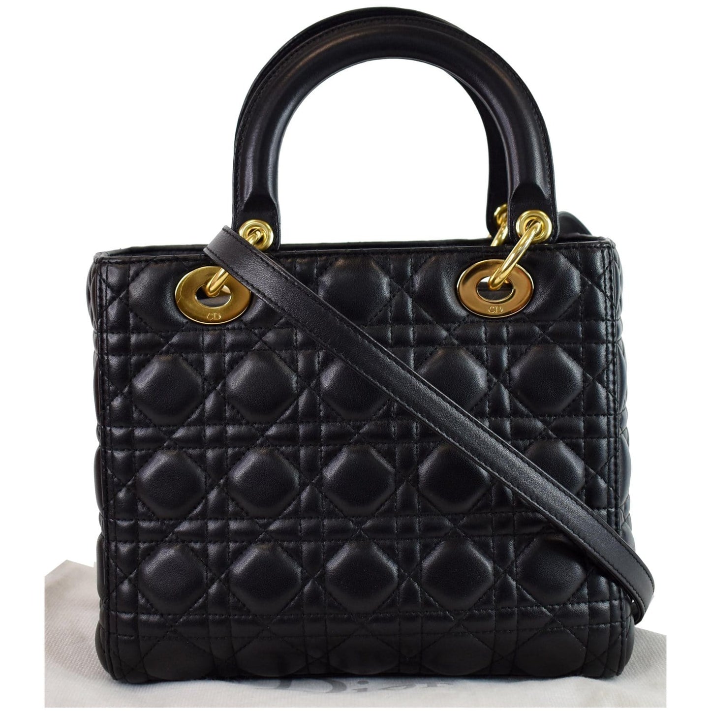CHRISTIAN DIOR Medium Lady Dior Lambskin Shoulder Bag Black