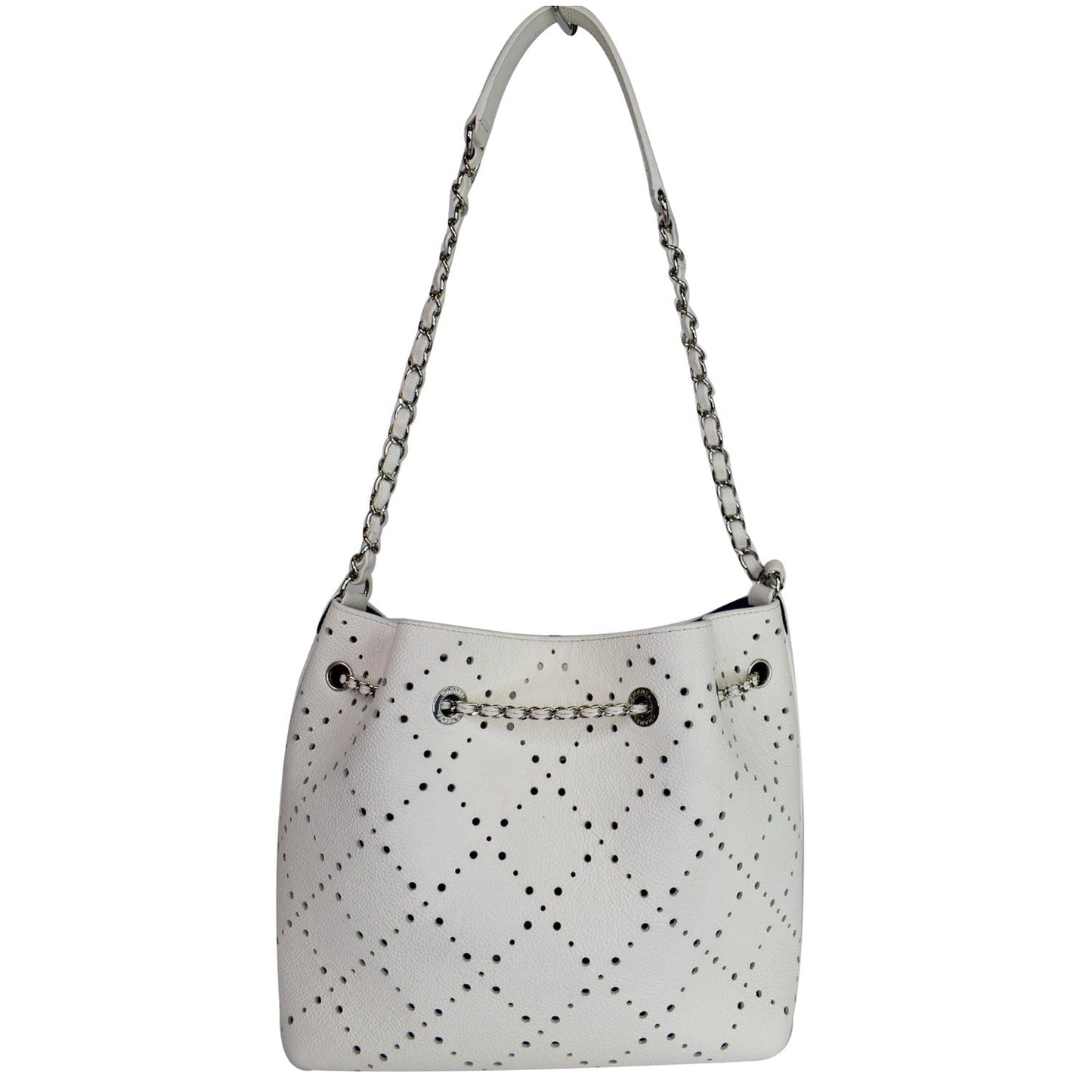 Chanel CC Drawstring Medium Perforated Caviar Bucket Bag White - 15% OFF