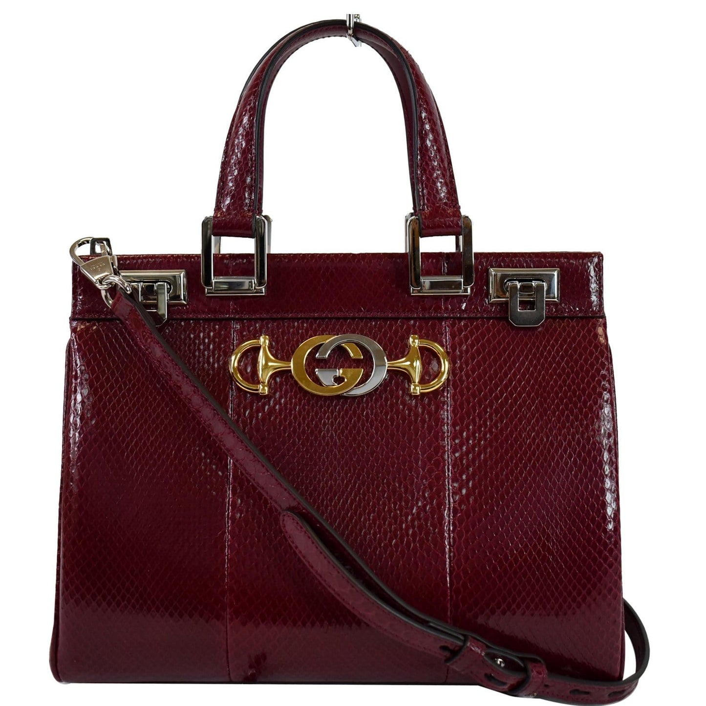 GUCCI Zumi Small Snakeskin Leather Top Handle Bag Bordeaux 569712