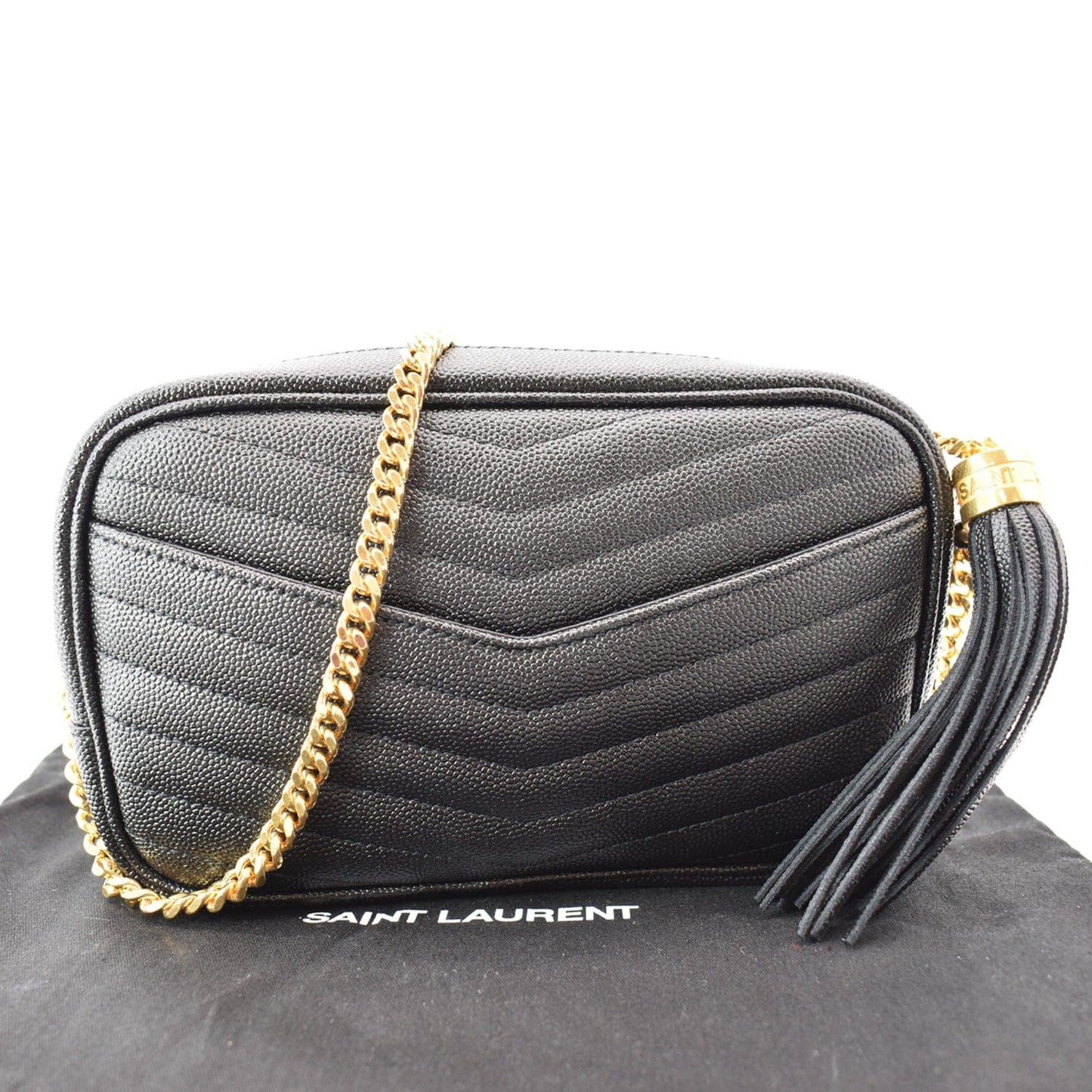 YVES SAINT LAURENT Mini Lou Grain De Poudre Camera Bag Black