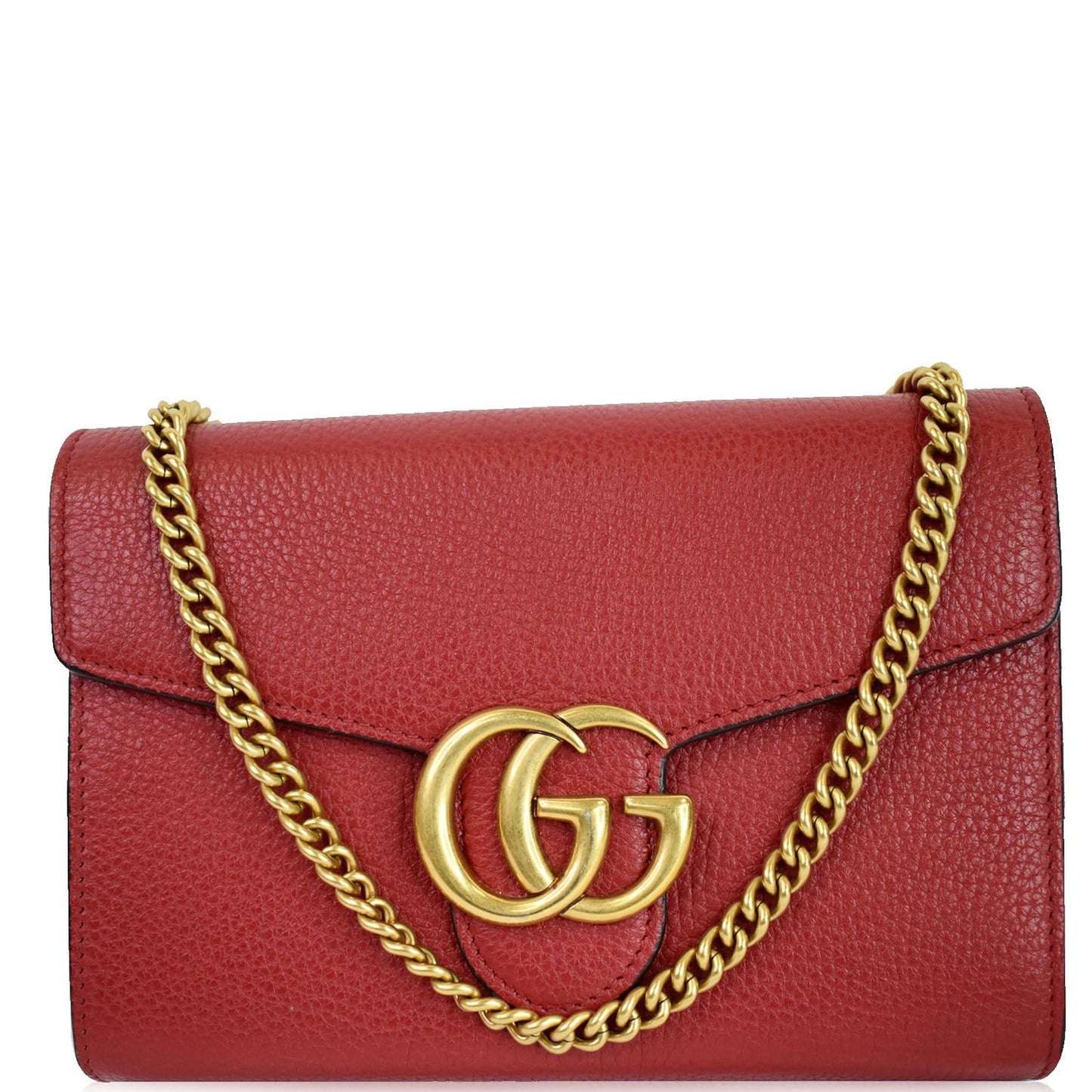 GUCCI GG Marmont Leather Crossbody Chain Wallet Red 401232