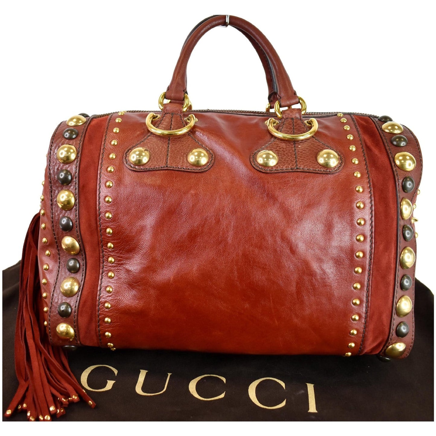 GUCCI GG Crystal Babouska Large Leather Indy Boston Bag 207296 Red
