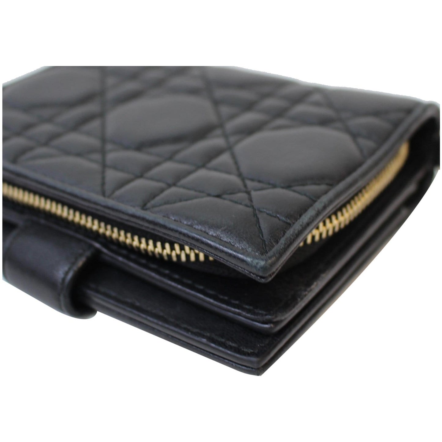 CHRISTIAN DIOR Mini Lady Dior Cannage Lambskin Compact Wallet Black