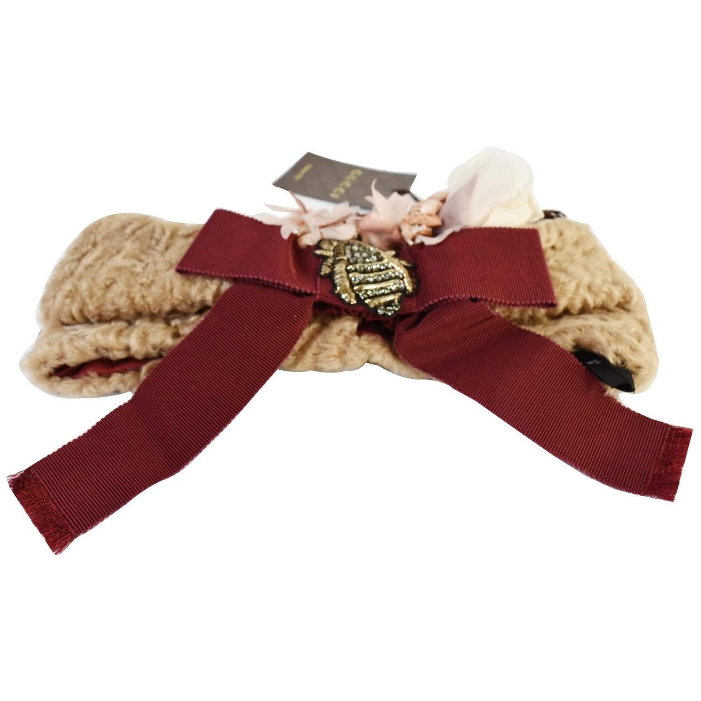 GUCCI Fur Beetle Headband Beige