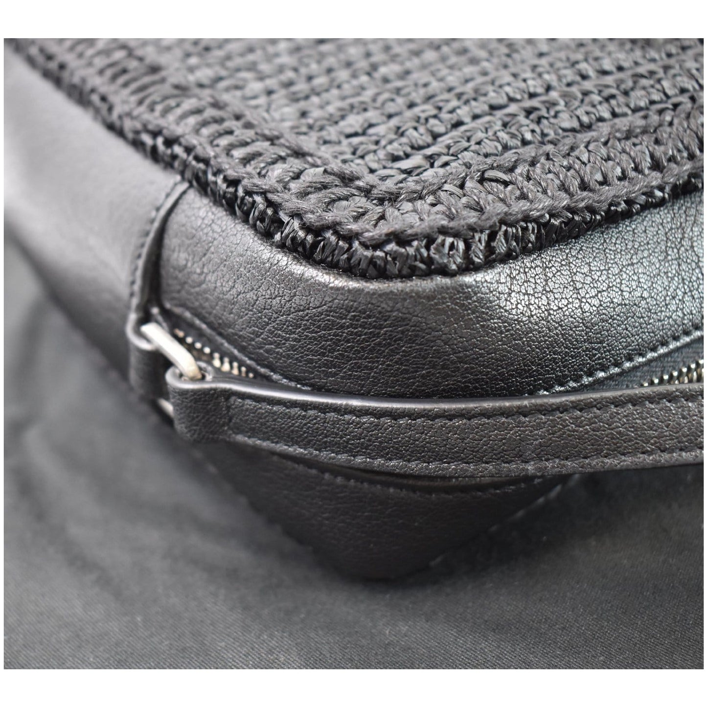YVES SAINT LAURENT Lou Camera Raffia Canvas Crossbody Bag Black