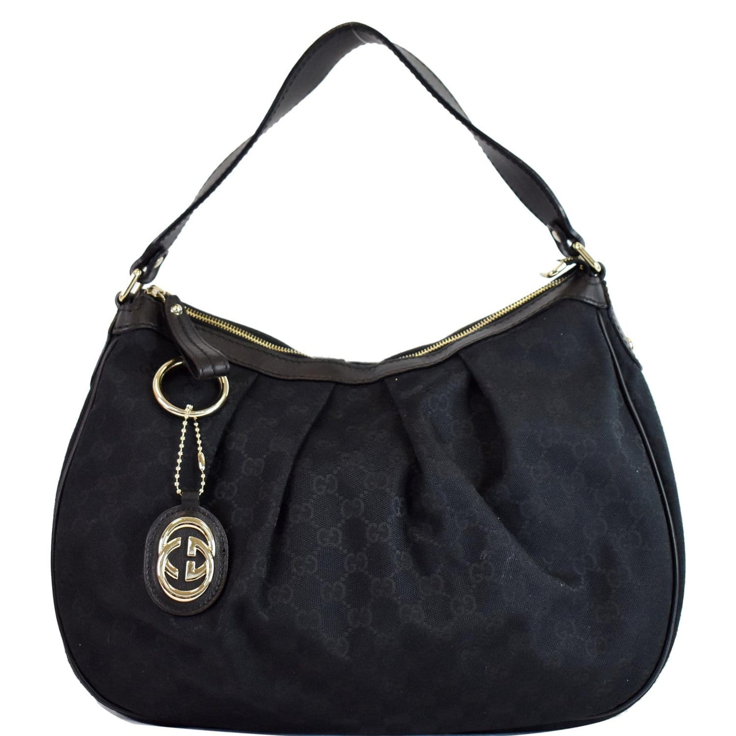 GUCCI Medium Sukey GG Canvas Hobo Bag Black 232955