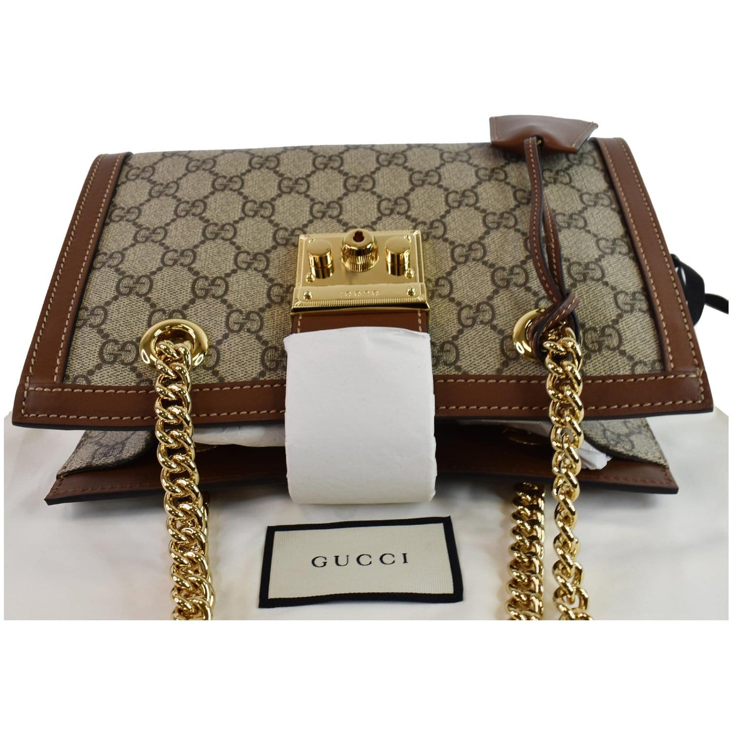 GUCCI Padlock Small GG Supreme Canvas Shoulder Bag Beige/Ebony 498156