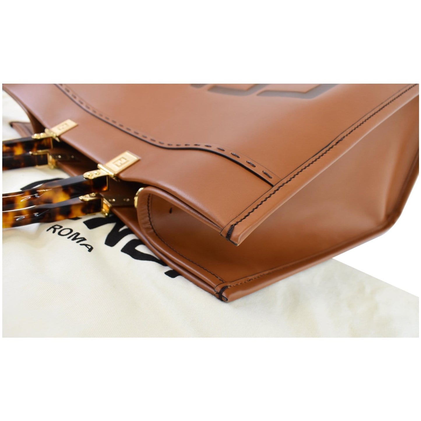 FENDI Sunshine Plexiglass Medium Leather Shopper Tote Bag Brown