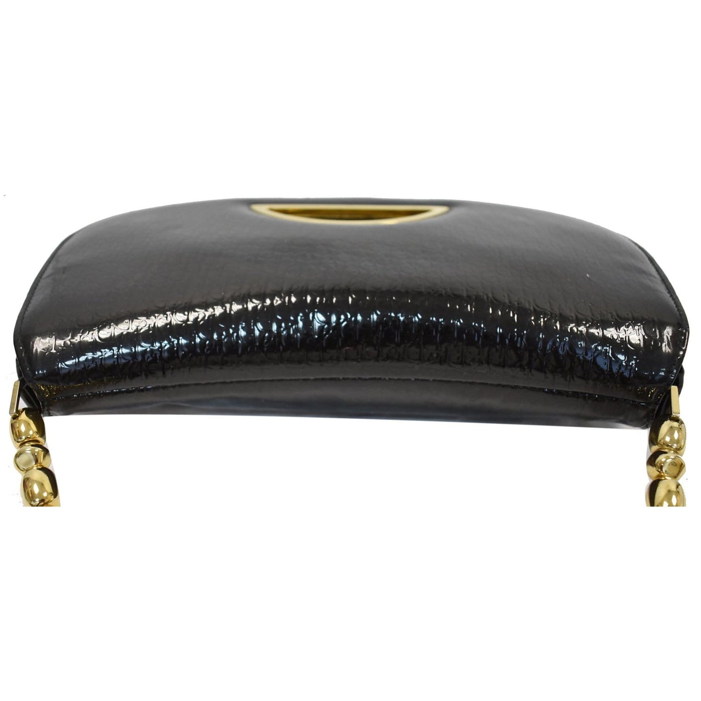 CHRISTIAN DIOR Maris Pearl Patent Monogram Shoulder Bag Black