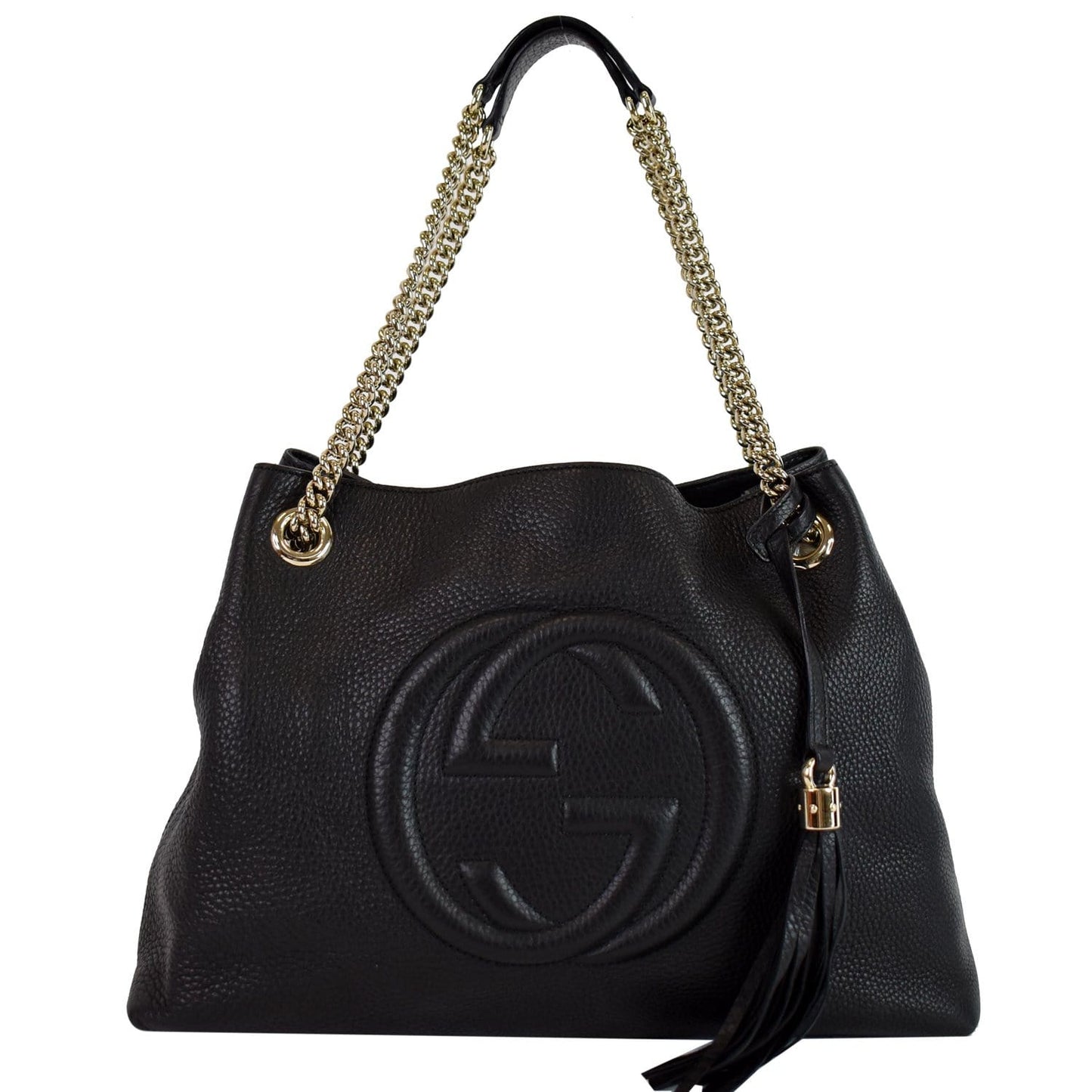 GUCCI Soho Pebbled Leather Chain Shoulder Bag 308982 Black