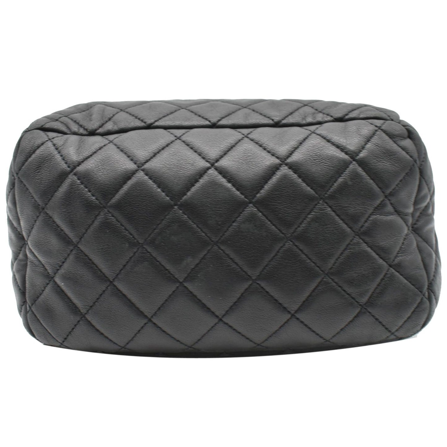 CHANEL Drawstring Bucket Quilted Lambskin Leather Shoulder Bag Black