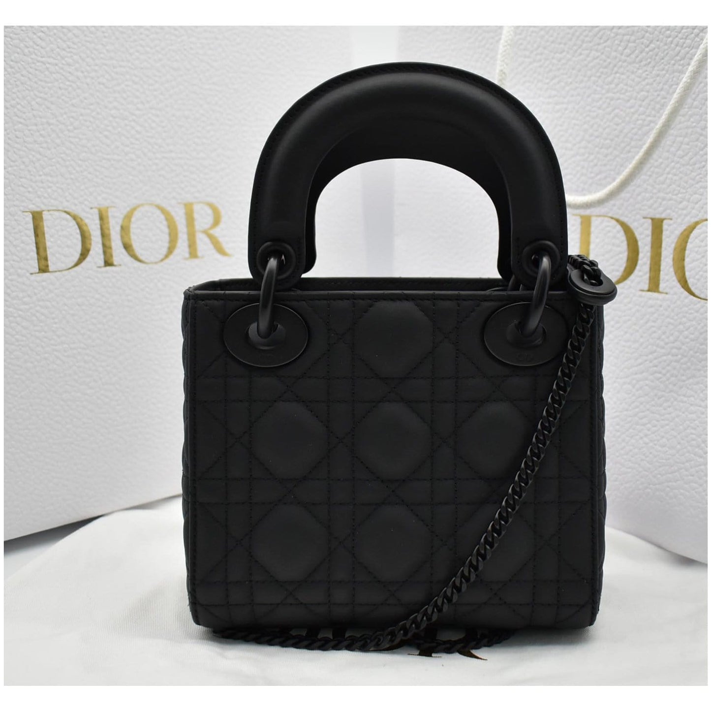 CHRISTIAN DIOR Mini Lady Dior Cannage Calfskin Leather Shoulder Bag Matte Black