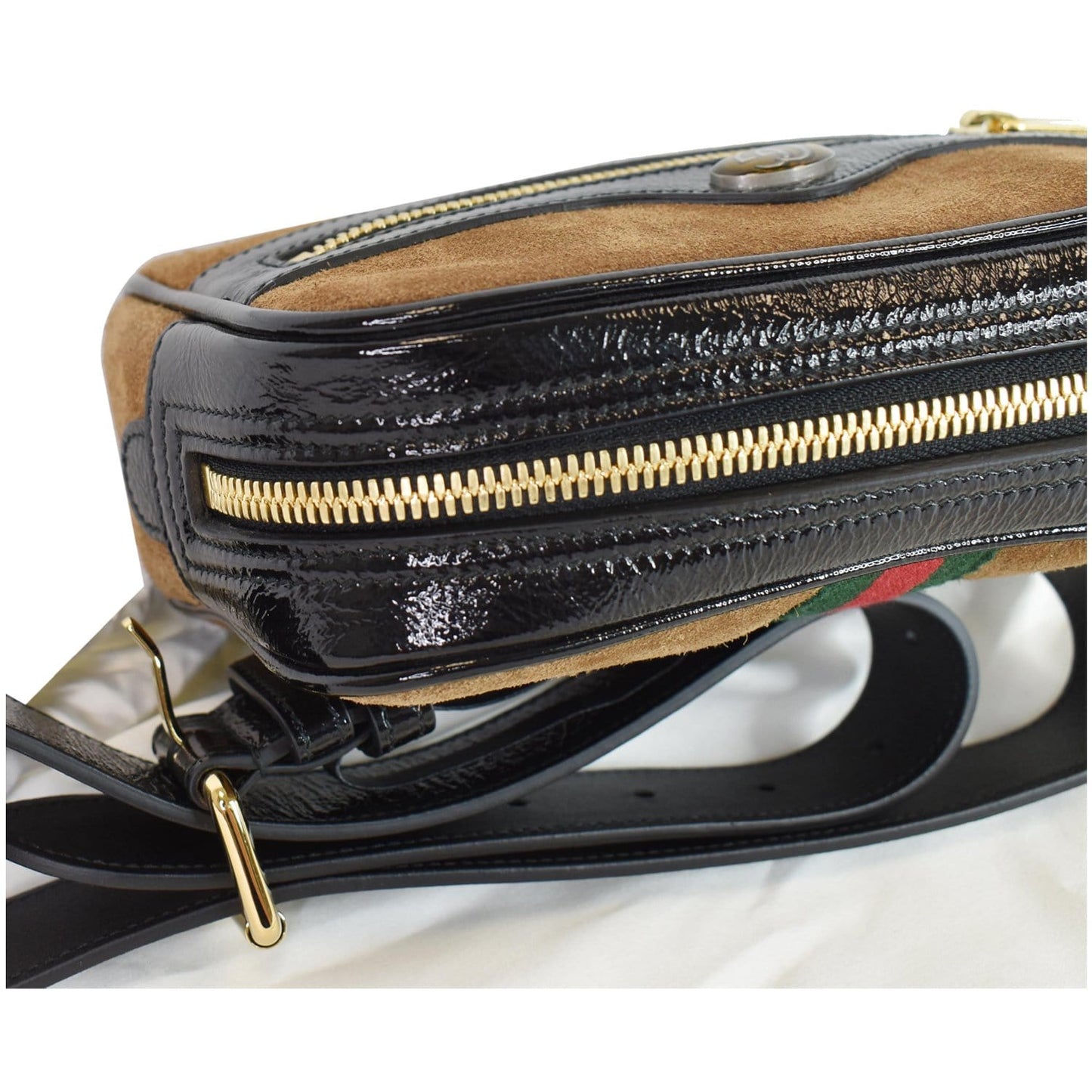 GUCCI Ophidia Small Suede Web Belt Waist Bag Brown 517076