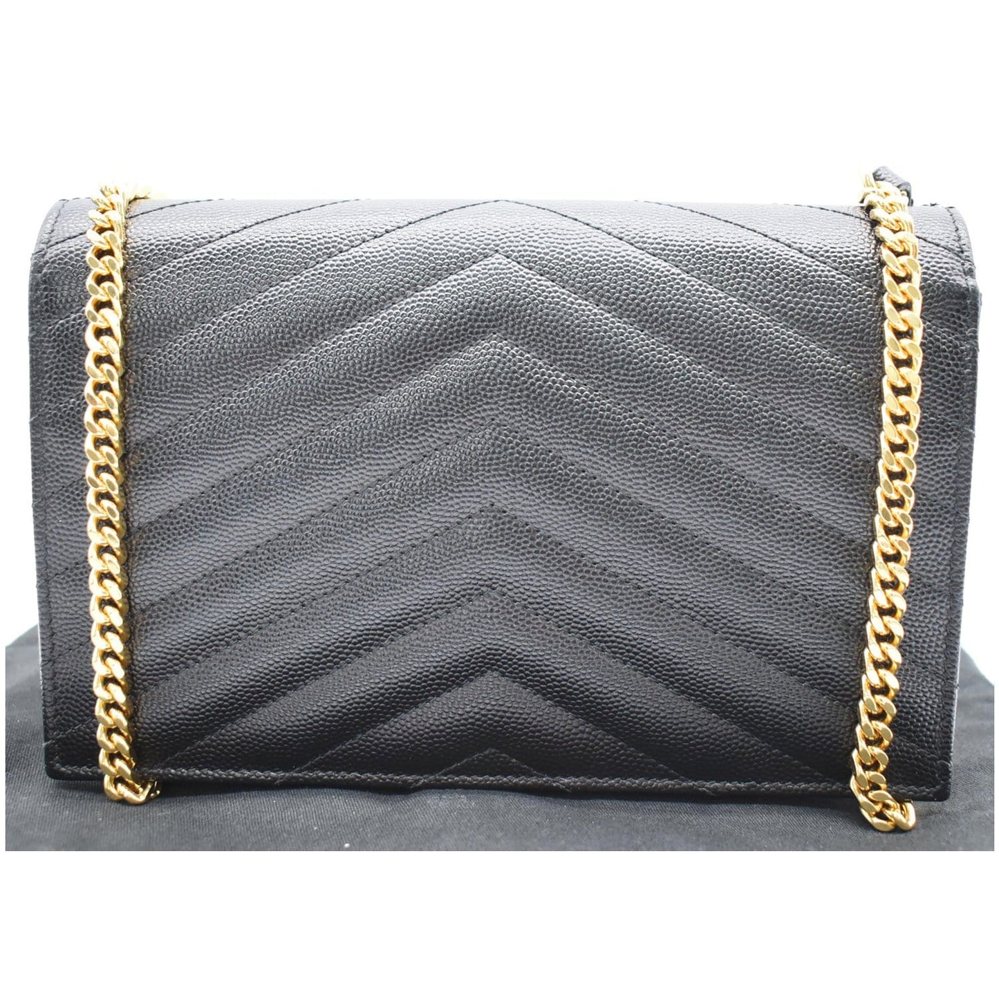 YVES SAINT LAURENT Envelope Chevron Grain De Poudre Envelope Chain Wallet Black