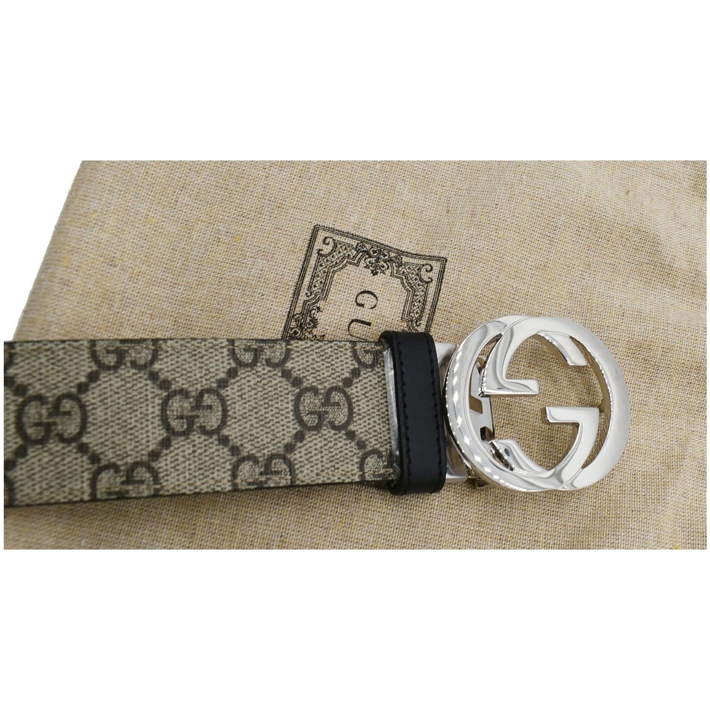 GUCCI Reversible GG Supreme Leather Belt Beige/Black 473030 Size 90.36