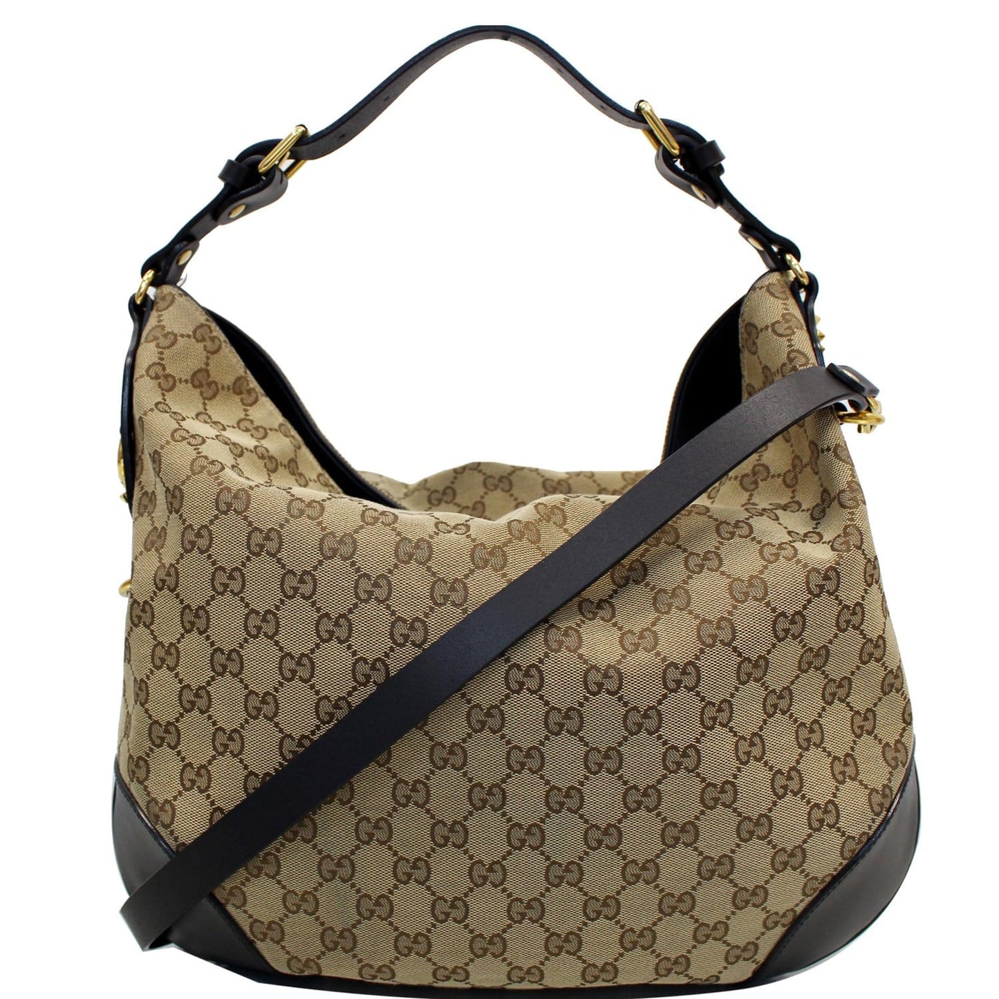 GUCCI Patti Studded Canvas Hobo Shoulder Bag Black 296870