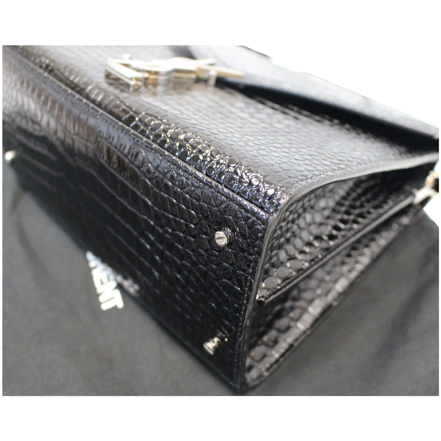 YVES SAINT LAURENT Cassandra Top Handle Embossed Shoulder Bag Black