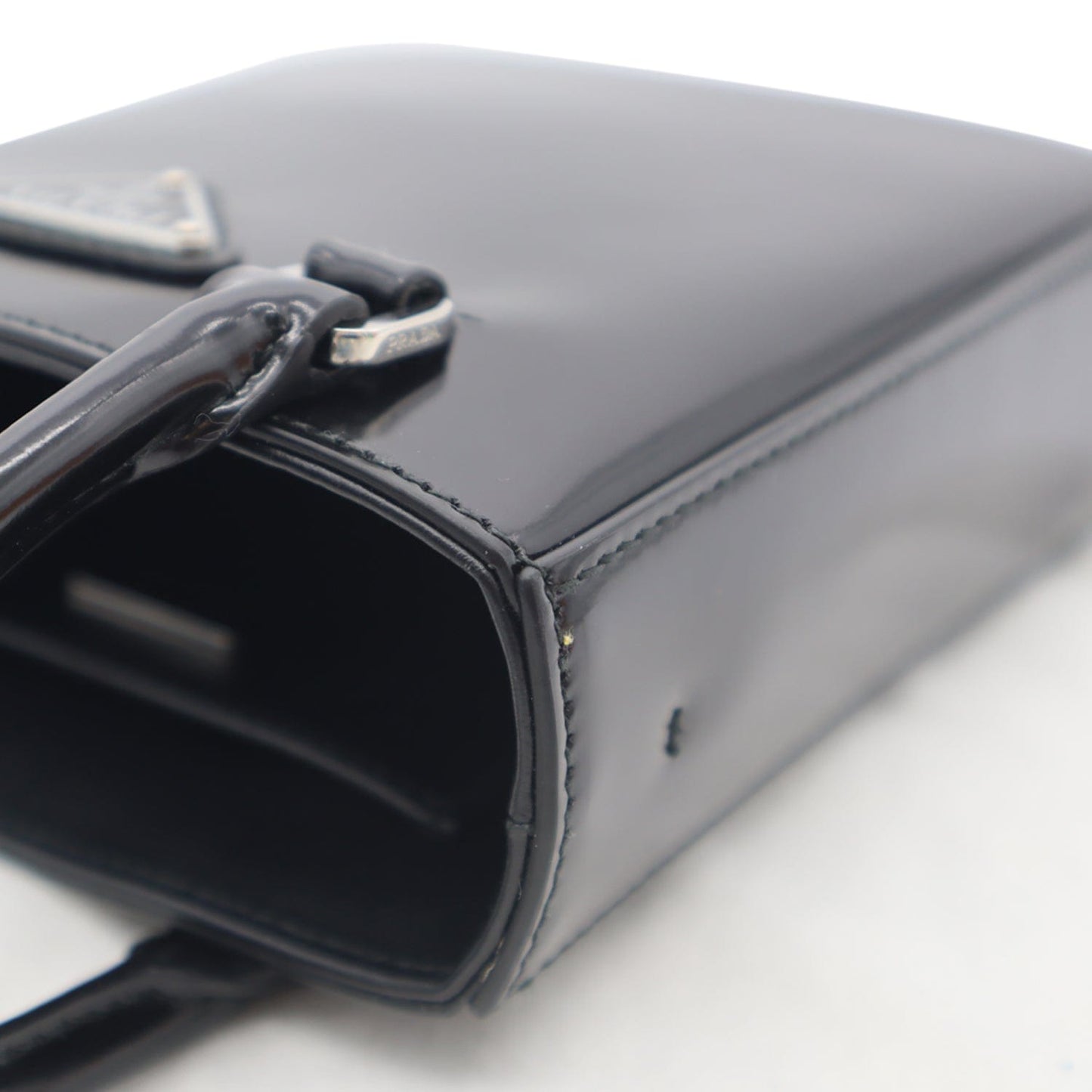 PRADA Small Brushed Leather Tote Shoulder Bag Black