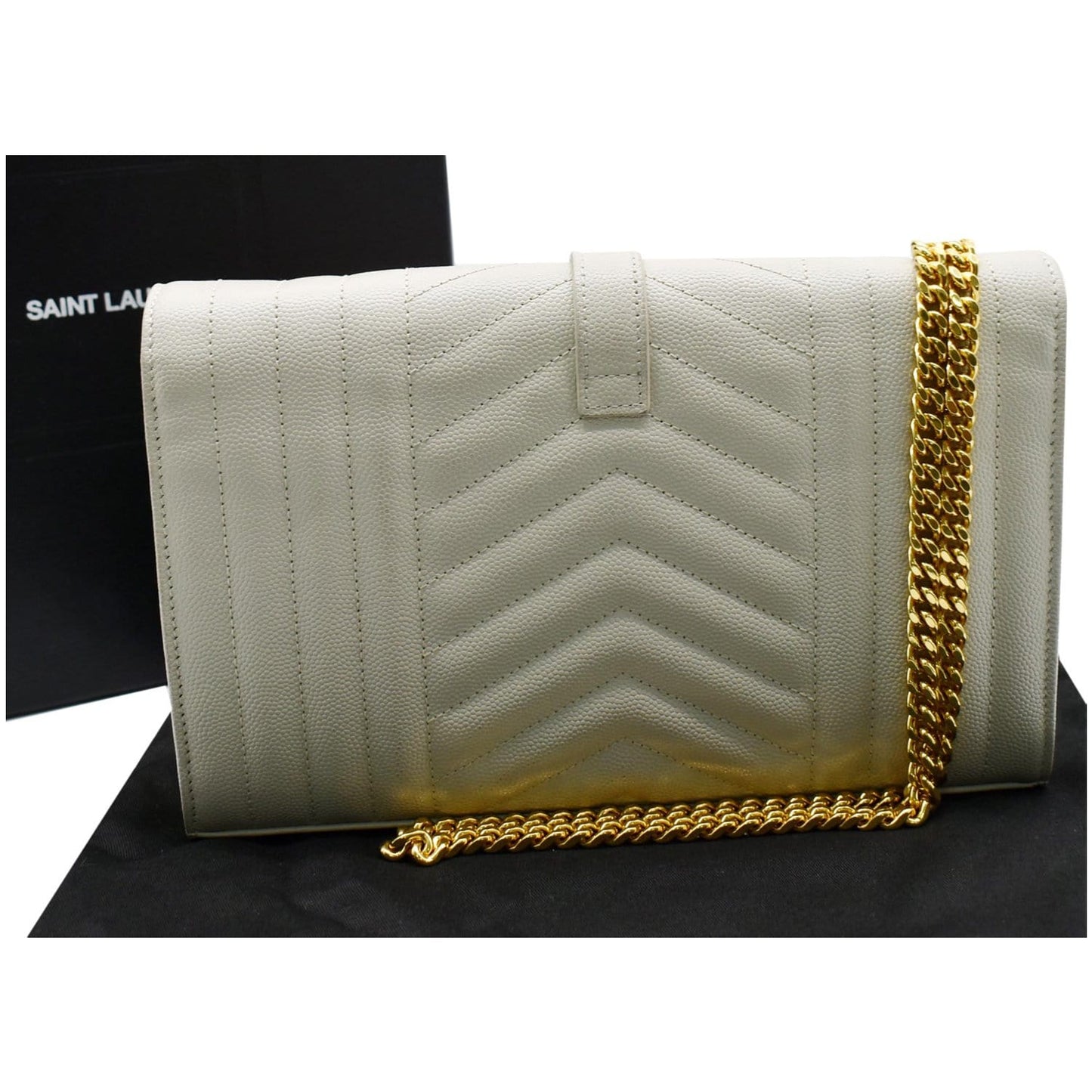 YVES SAINT LAURENT Envelope Small Leather Shoulder Bag Blanc Vintage