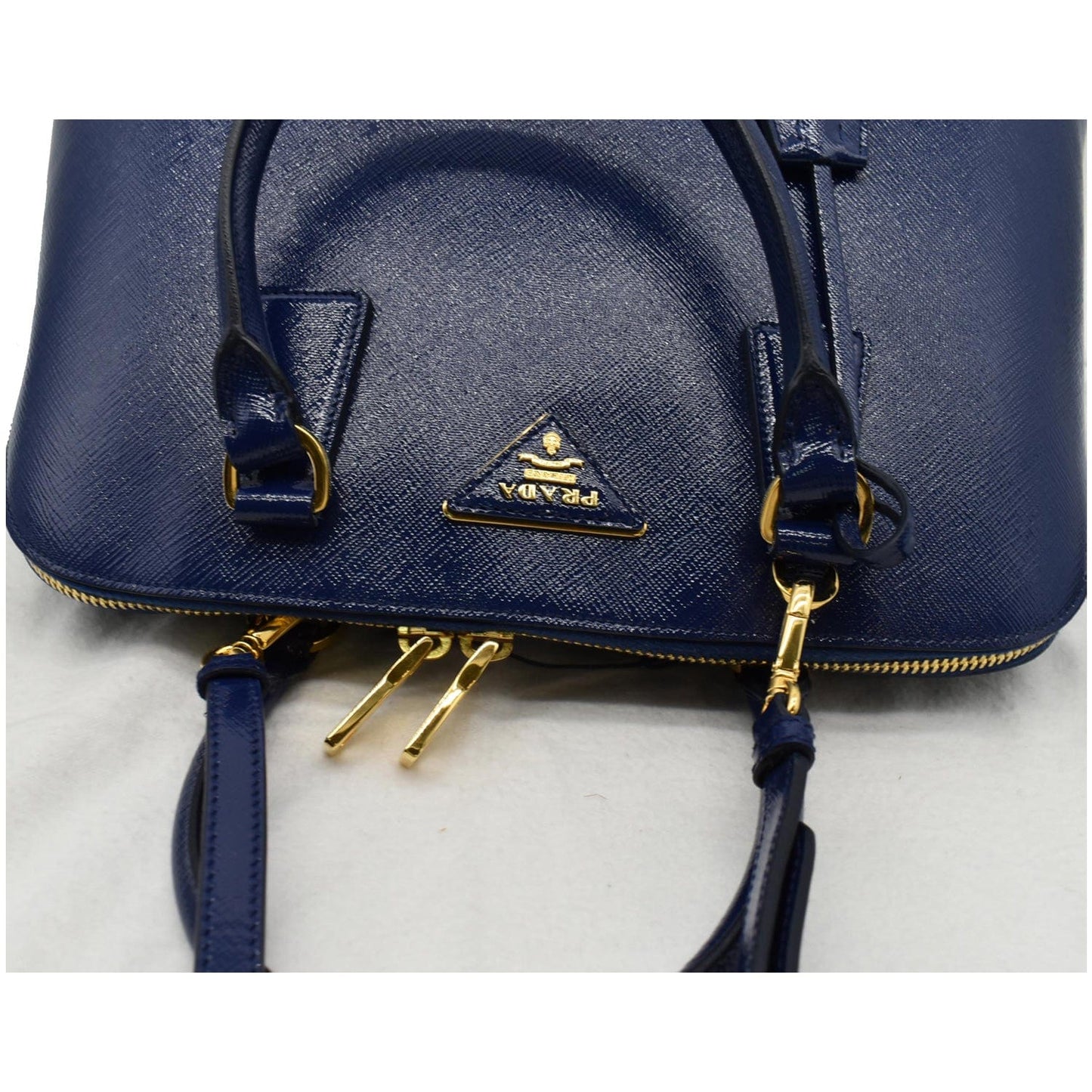 PRADA Vernice BL0837 Saffiano Leather Top Handle Bag Blue