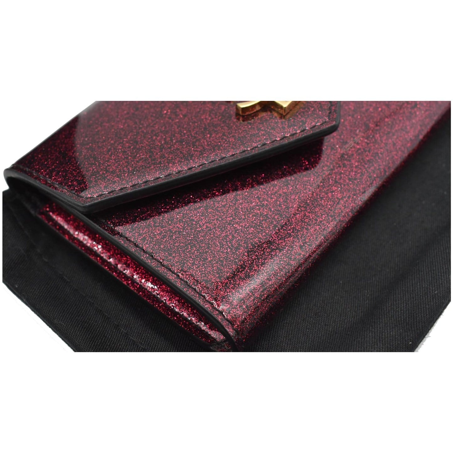 YVES SAINT LAURENT Envelope Glitter Patent Leather Wallet Red