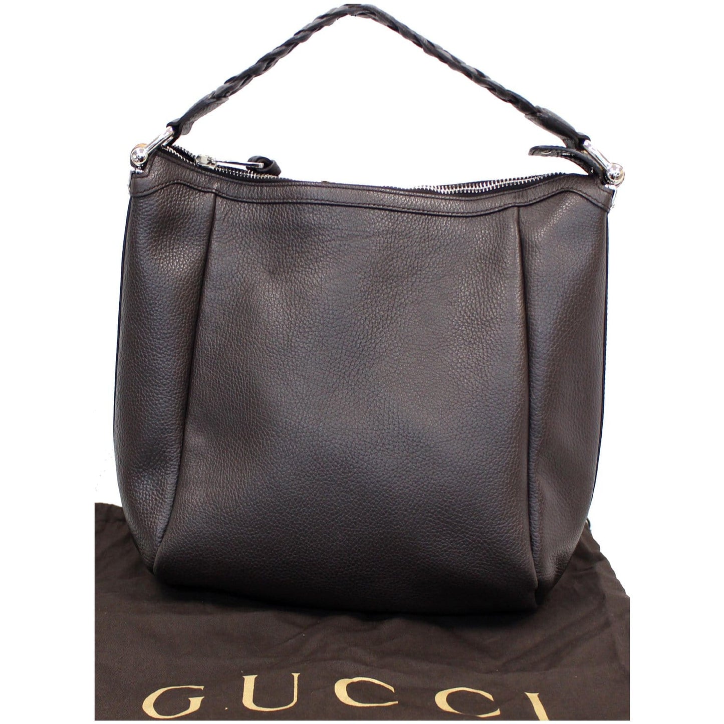 GUCCI Bamboo Bar Grained Calfskin Hobo Bag Dark Brown 336655