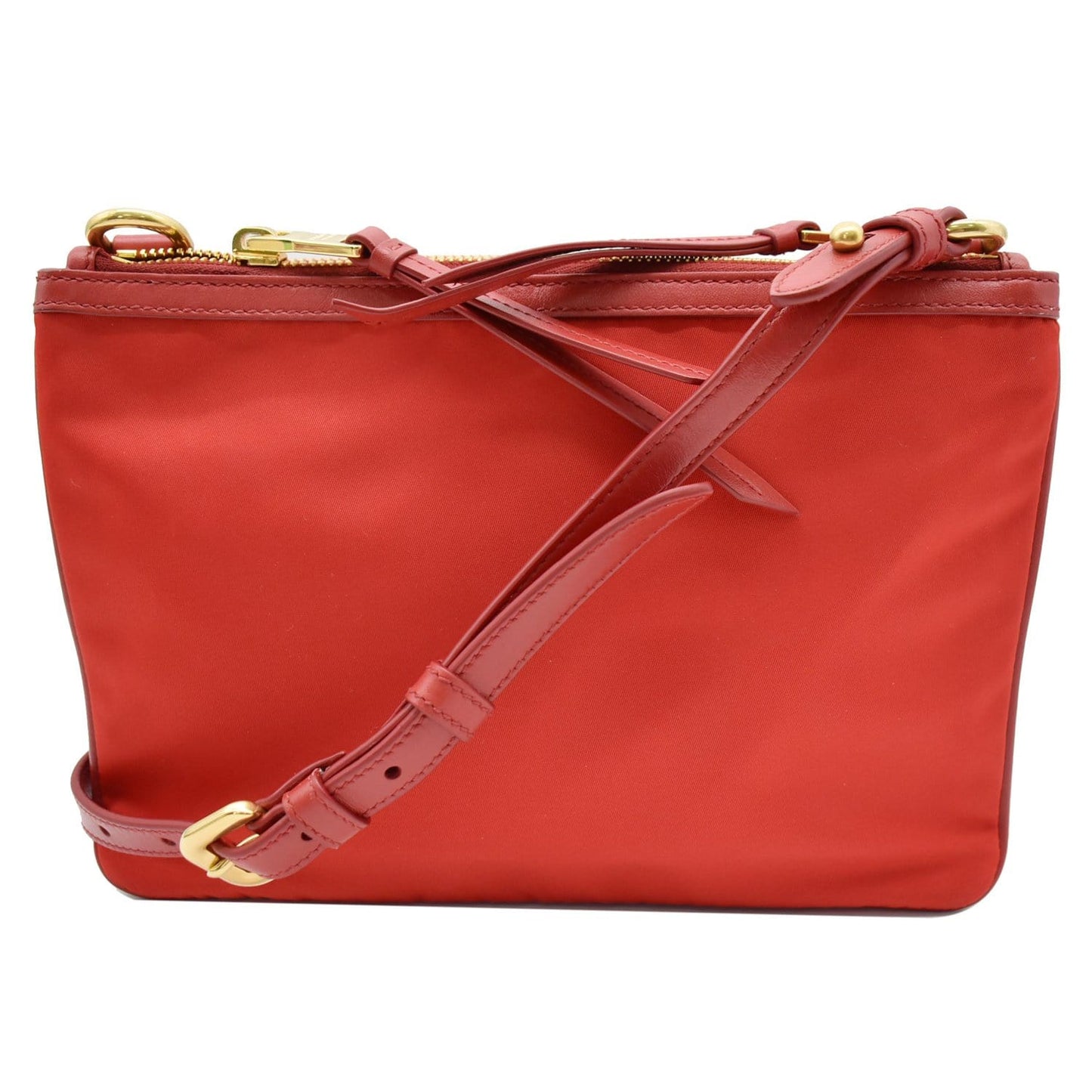 PRADA Tessuto Bandoliera Double Zip Nylon Crossbody Bag Red