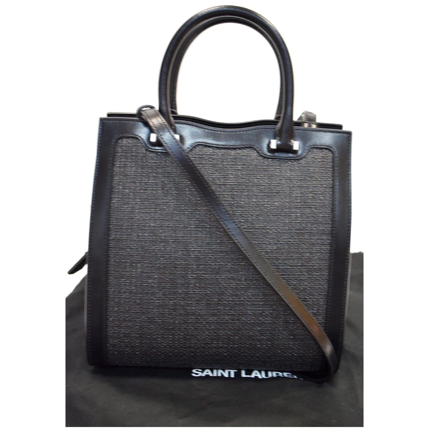 YVES SAINT LAURENT Uptown Small Canvas Leather Tote Bag Black